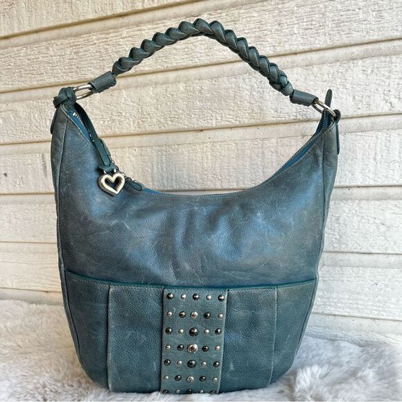 BRIGHTON Y2K Vintage Blue Baguette Hobo Braided Shoulder Bag - Picture 1 of 10